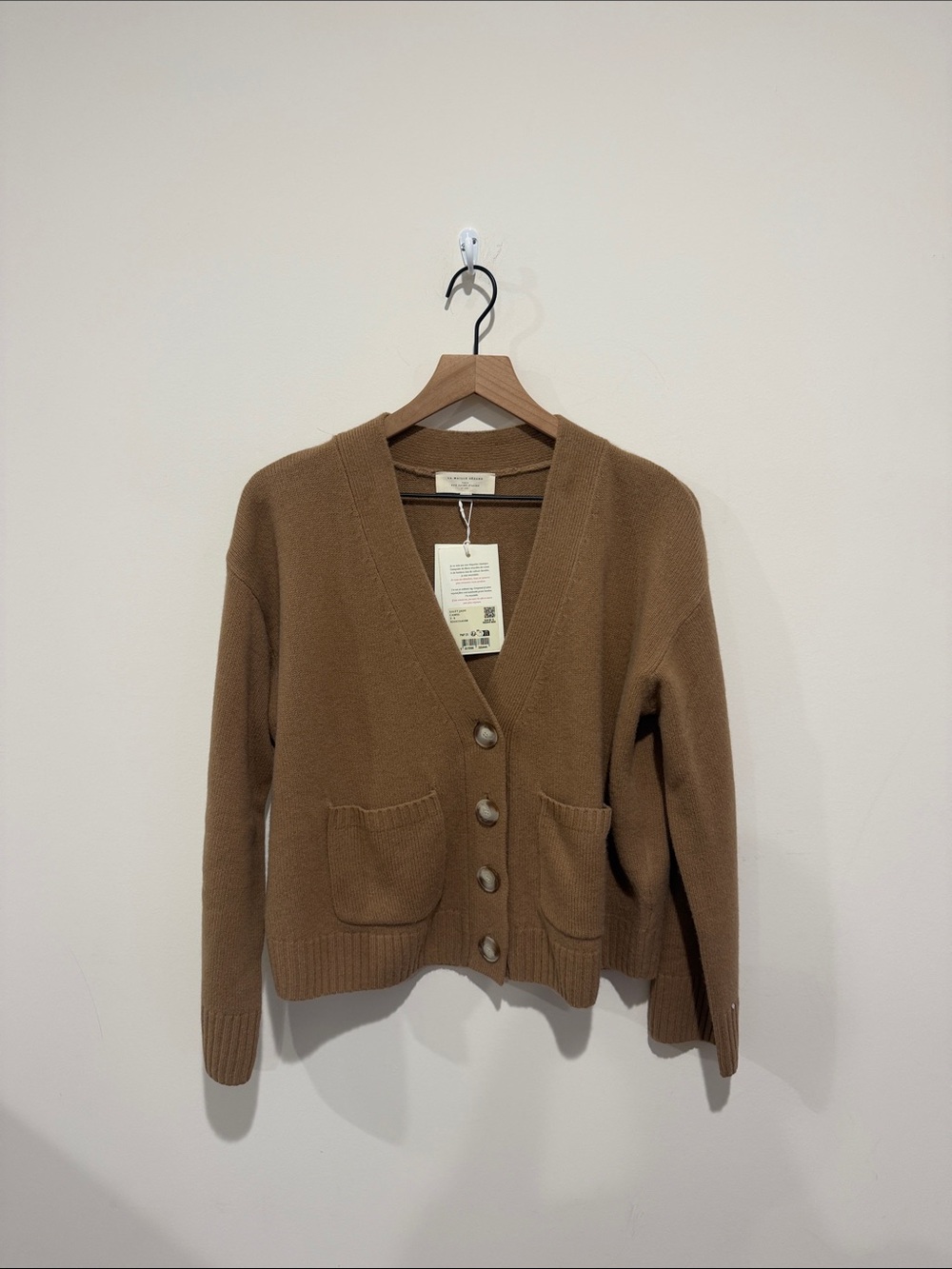 NEW • Sezane • Jady Classic V-Neck Pocket Button Cardigan Sweater - Camel - Picture 3 of 5